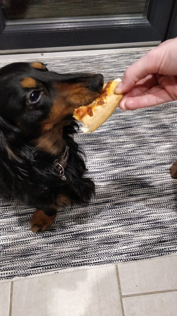 sam eating pizza